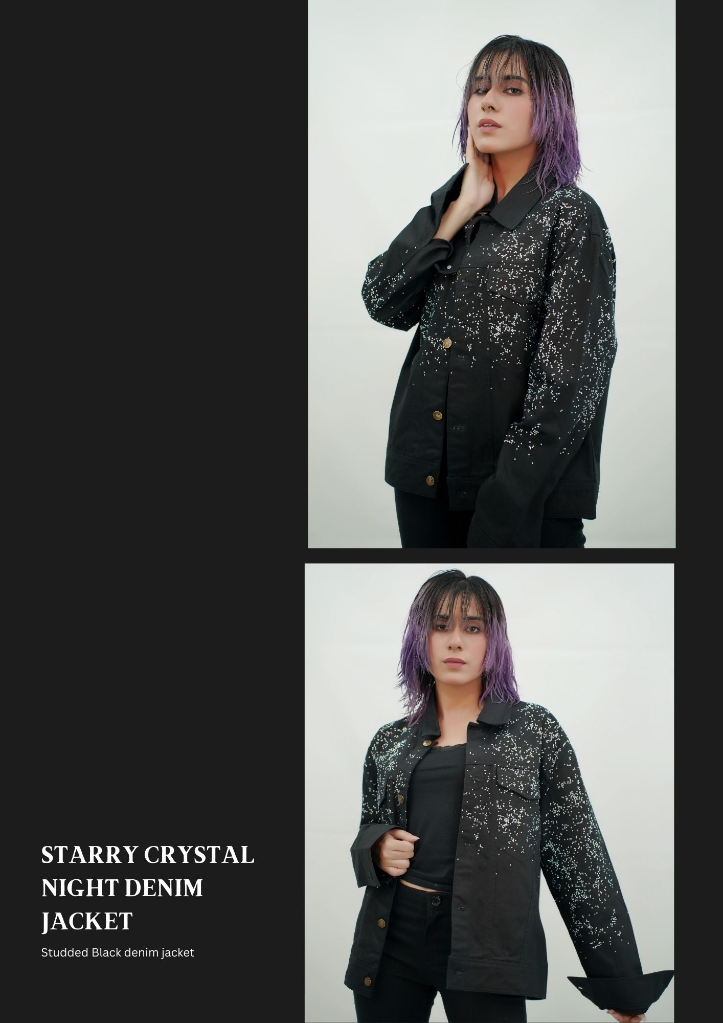 STARRY CRYSTALS NIGHT DENIM JACKET FOR WOMEN