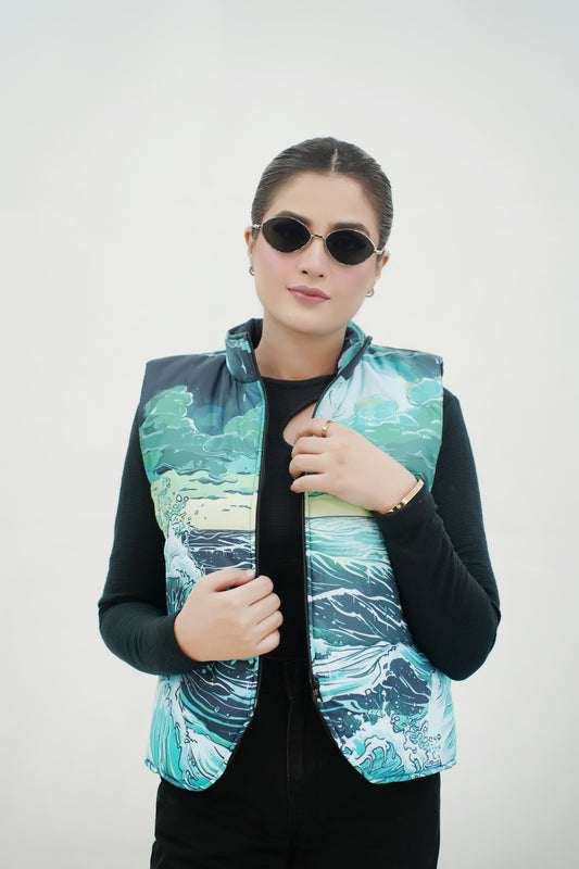 Wave Detailing Quilted Sleeveless puffer jacket