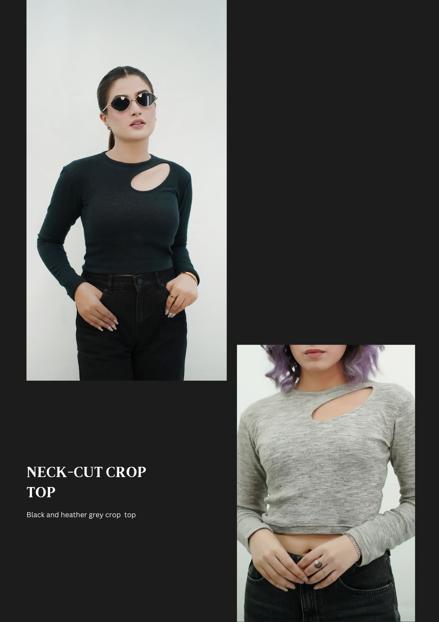 Women's Cut Out Crop Tops Long Sleeve Crew Neck Top