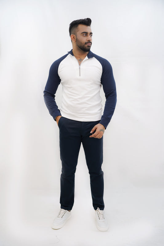 Men'S Long Sleave Polo Blue & white