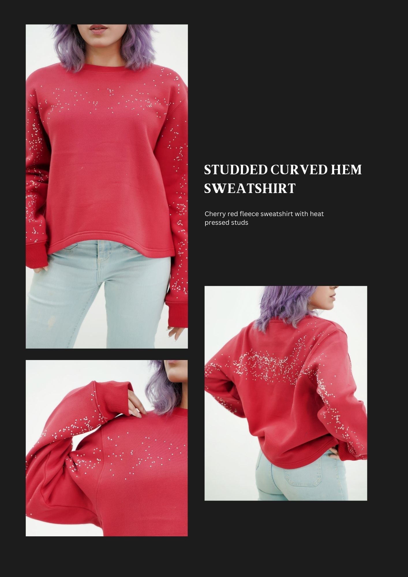 Curved Hem studded sweatshirt