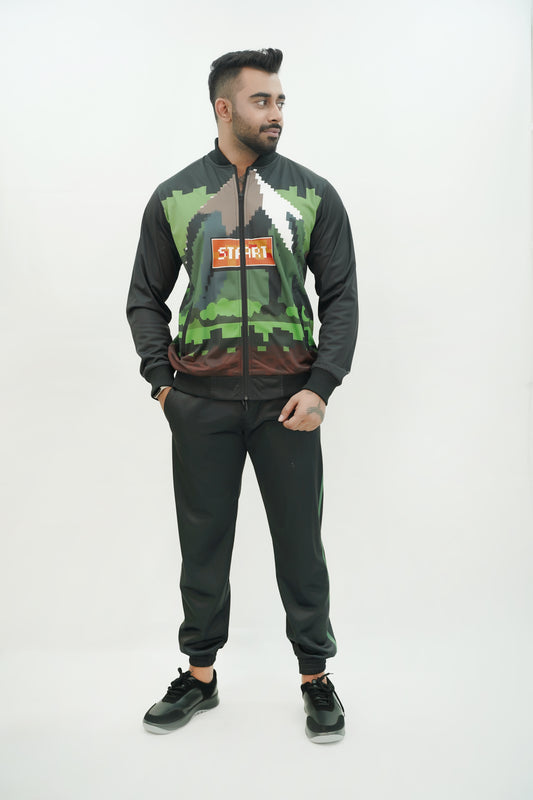 Game Over Contrast Printed Winter Tracksuit For Men