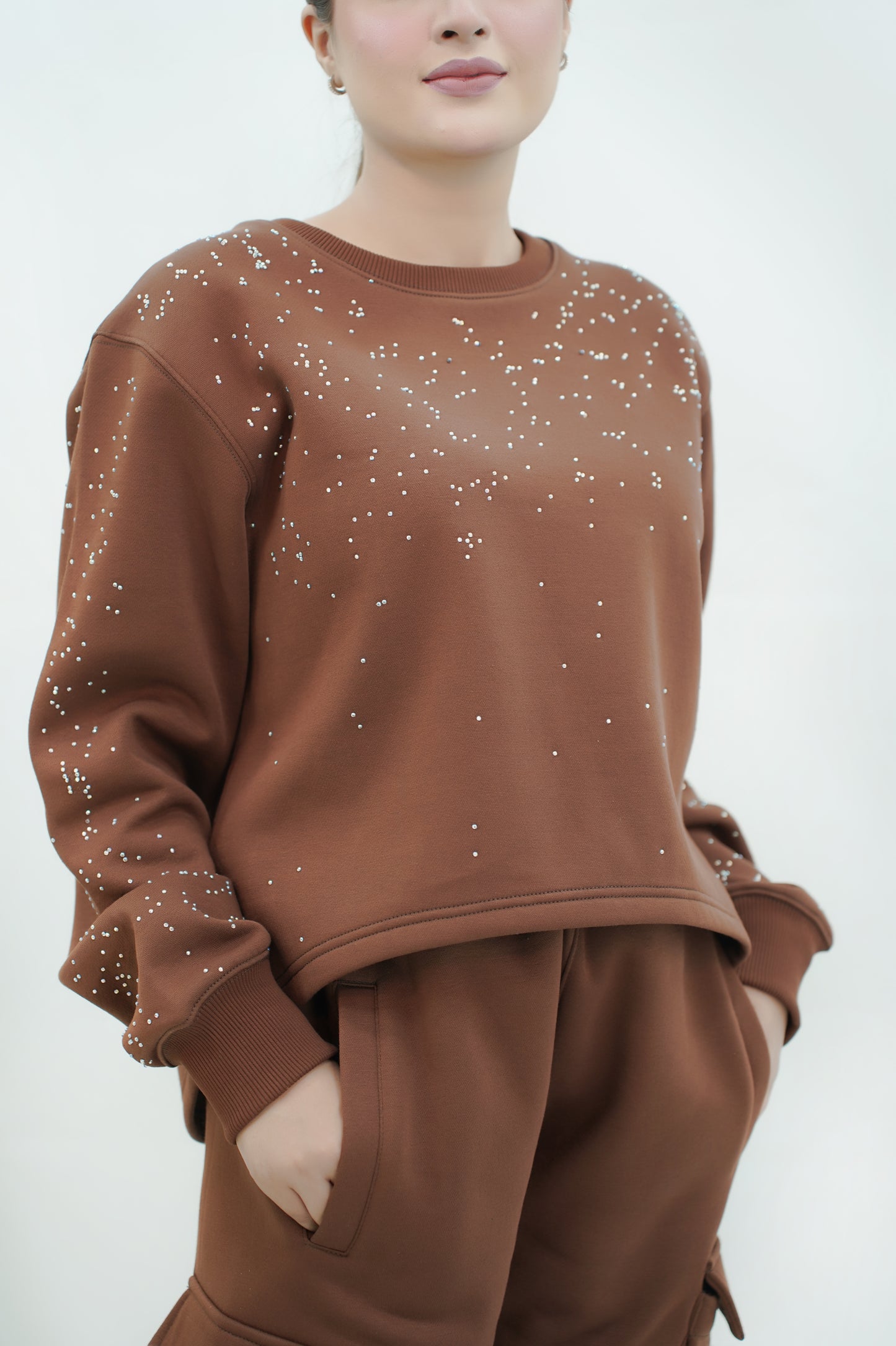 Curved Hem studded sweatshirt