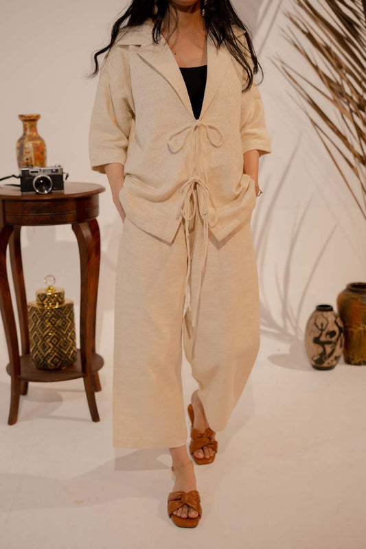 Unisex-Notch collar front knot set
