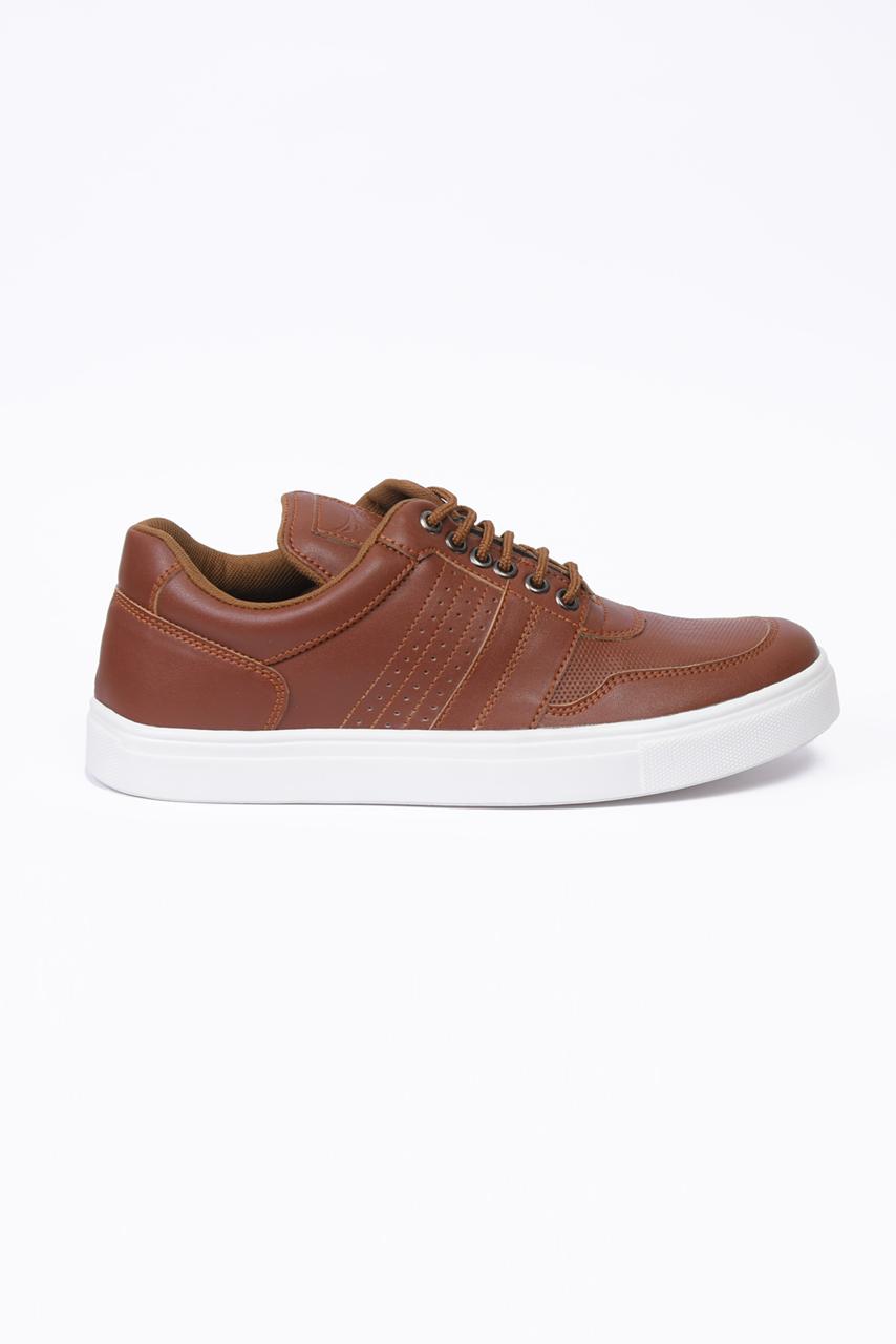 PU Leather Perforated Sneaker Tan