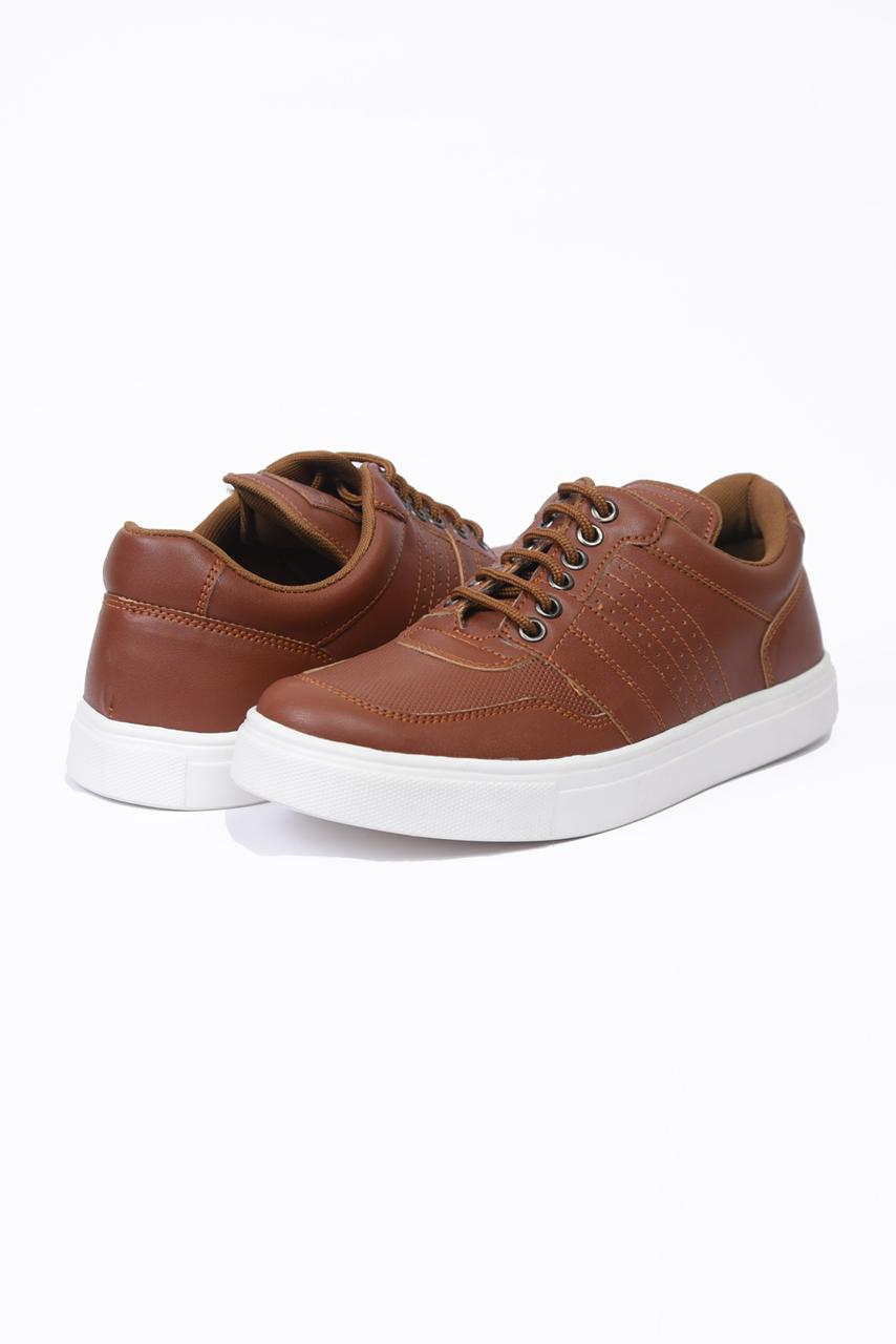 PU Leather Perforated Sneaker Tan